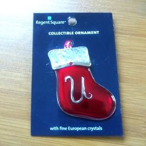 Christmas Stocking Ornament 2010 Enamel with Fine European Crystals Letter U
